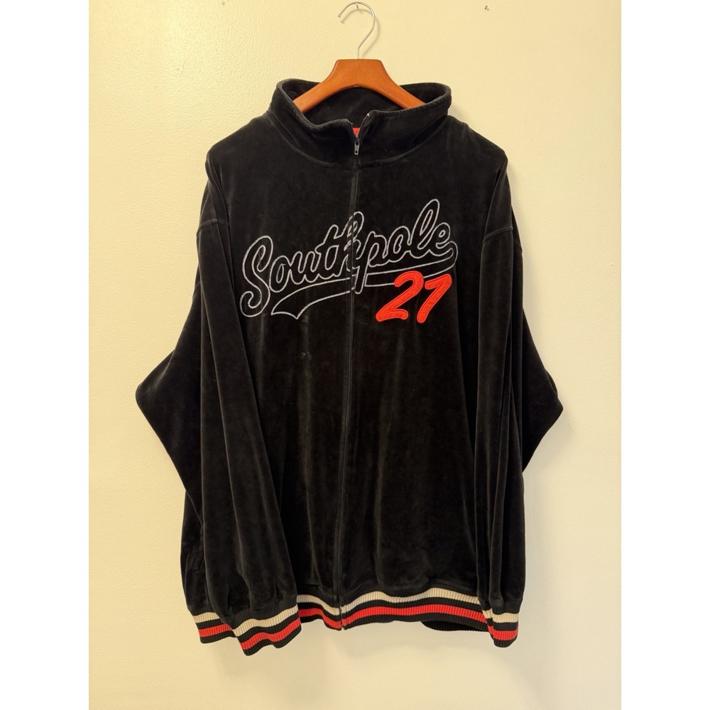 Y2K Southpole Velour Full Zip Jacket Black Men's 2XL Velvet Soft Streetwear